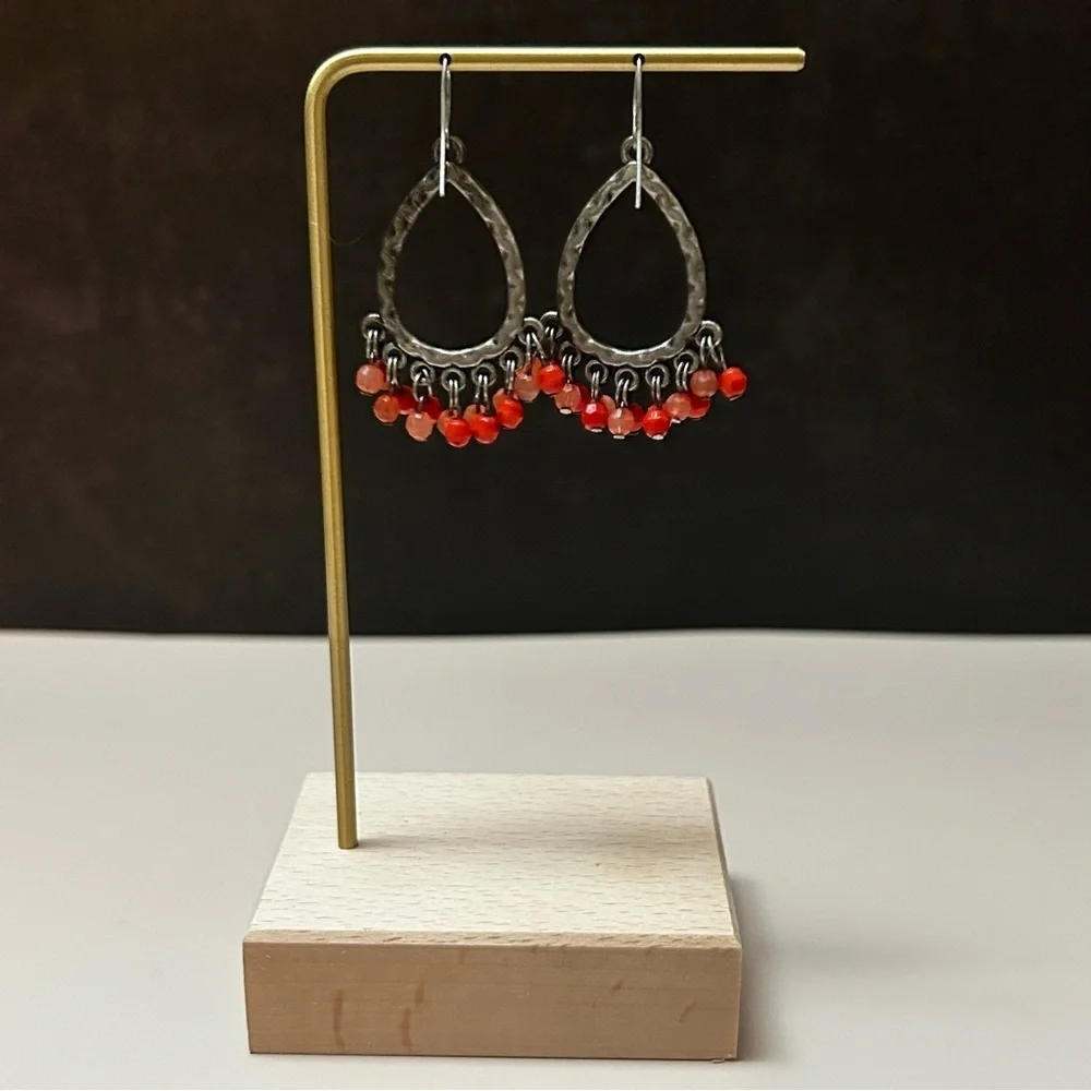 Vintage Red Beaded Teardrop Earrings